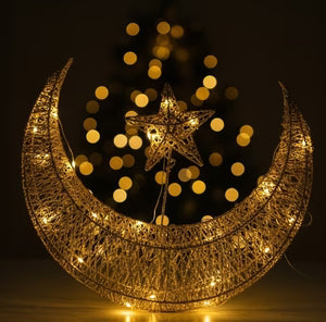 Gold Crescent Moon and Star Decorative Hanging Ornament