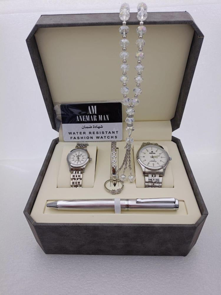 Men's Stainless Steel Set: Watch, Rosary, Pen & Cufflinks.